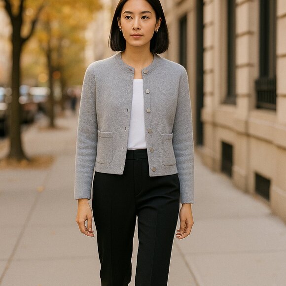 NWT Theory Cropped Knit Jacket Felted Wool-Cashmere Light Heather Gray Size L - Picture 1 of 11